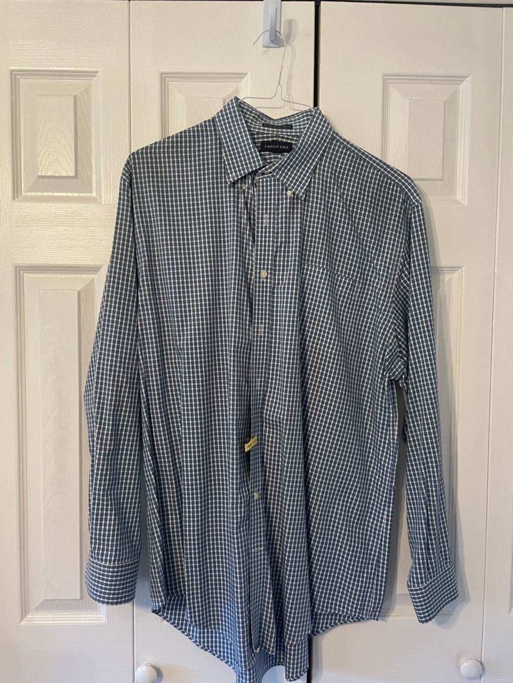 Lands' End Men's Navy and White Check Button-Down Shirt